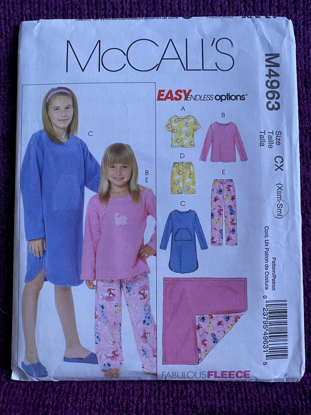 Simplicity sewing pattern  4963 Kids nightshirt pajamas top pants